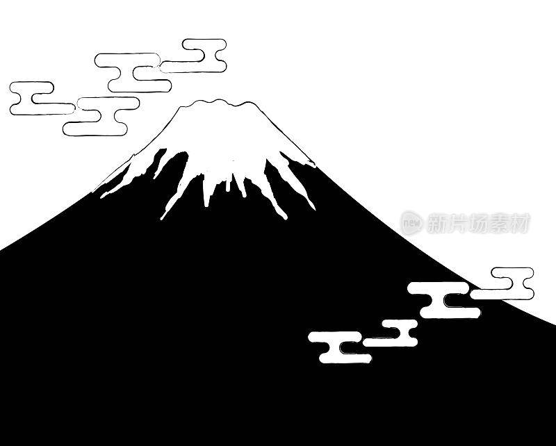 富士山单色矢量插图素材/新年/第一次日出/单调/祝贺/水彩风格
